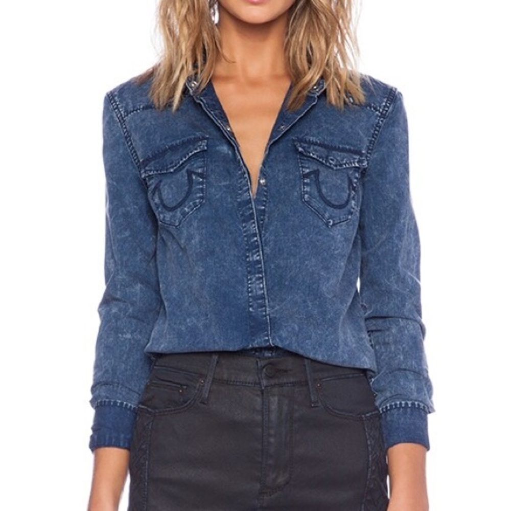 True Religion Georgia Western Pearl Snap Button Shirt Sz XS